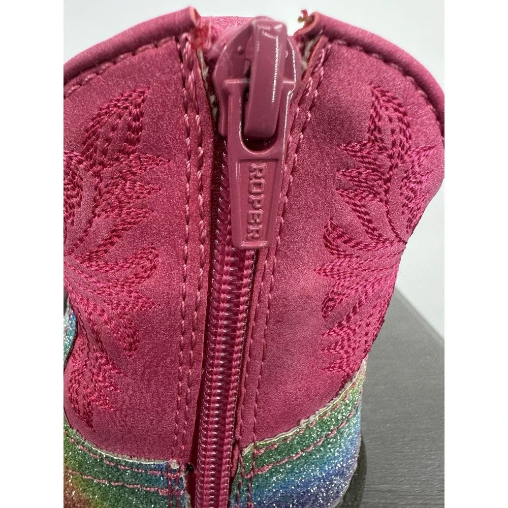 Roper‎ Rainbow Pink Boots Rubber Bottoms Infant Girl Size 2 Zipper